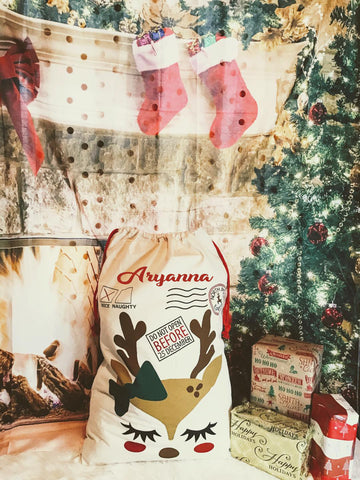 Santa Sack, Personalized Reindeer Gift Bag for girls